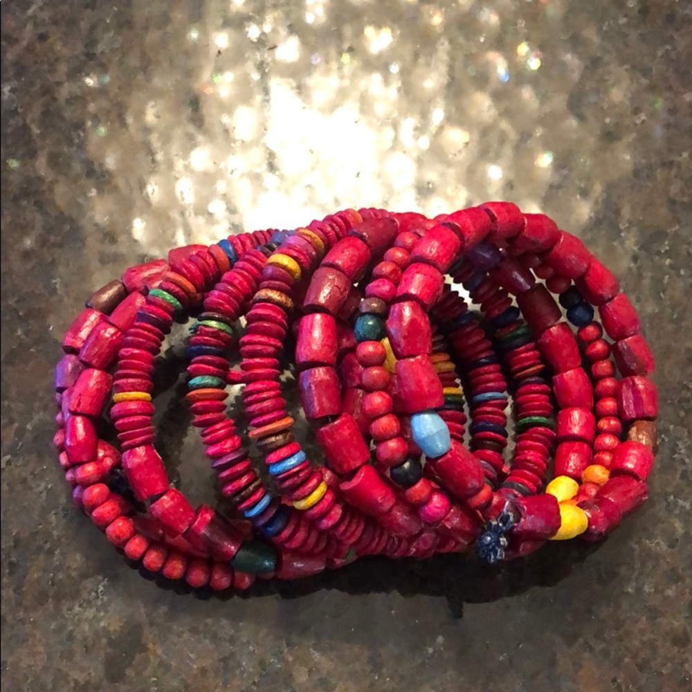 Wooden vegetable dyed beaded spiral wrap bracelet